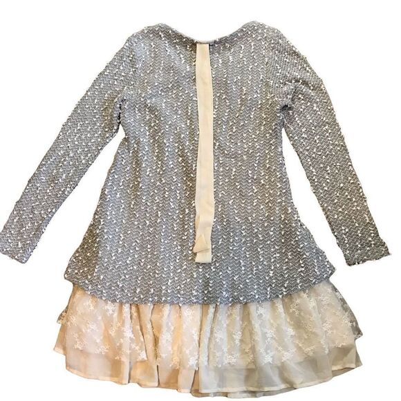 Altar’d State SZ Small Dress/top ruffles Gray off white Lace boho - Picture 2 of 8